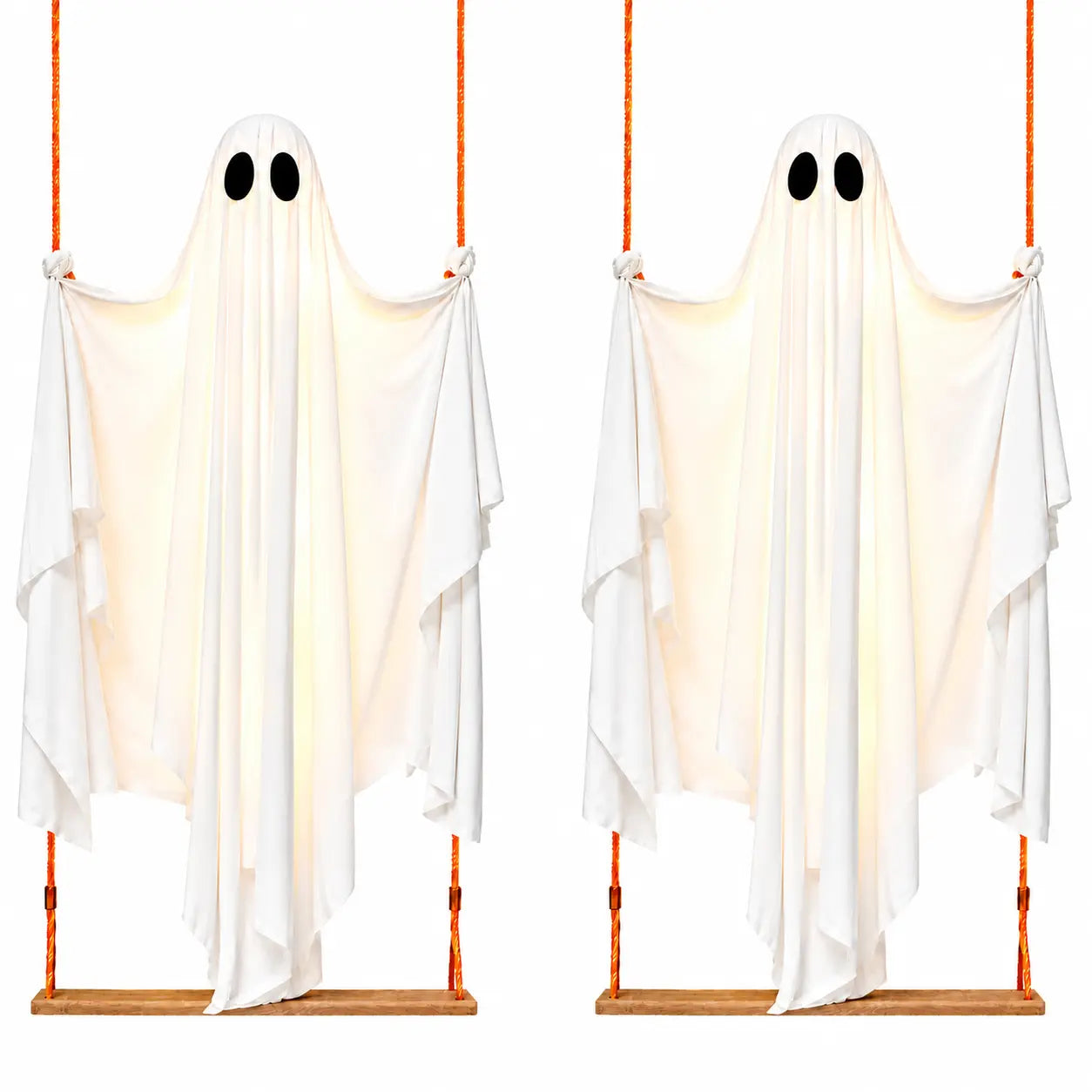 Halloween Hanging Ghost Decorations, 5FT Swing Ghost with Remote Lights, Remote Control with 8 Lighting Modes and LED Lights for Spooky Outdoor Halloween Decor on Porch Yard Garden Lawn