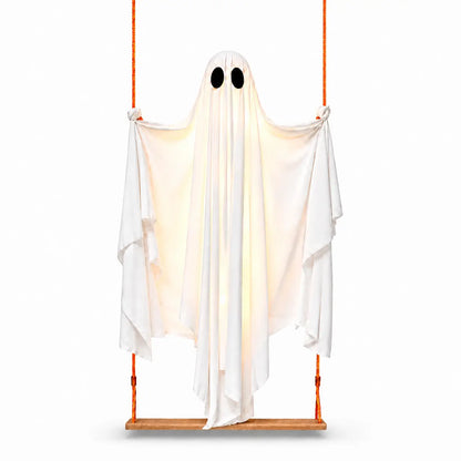 Halloween Hanging Ghost Decorations, 5FT Swing Ghost with Remote Lights, Remote Control with 8 Lighting Modes and LED Lights for Spooky Outdoor Halloween Decor on Porch Yard Garden Lawn