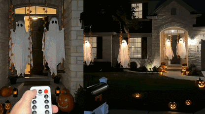 Halloween Decorations Outdoor Indoor-5.3Ft Hanging Ghost Decor with a Maple Leaf 6.6Ft Swing,Ghost Light,Halloween Decor for Tree,Yard,Porch,Garden